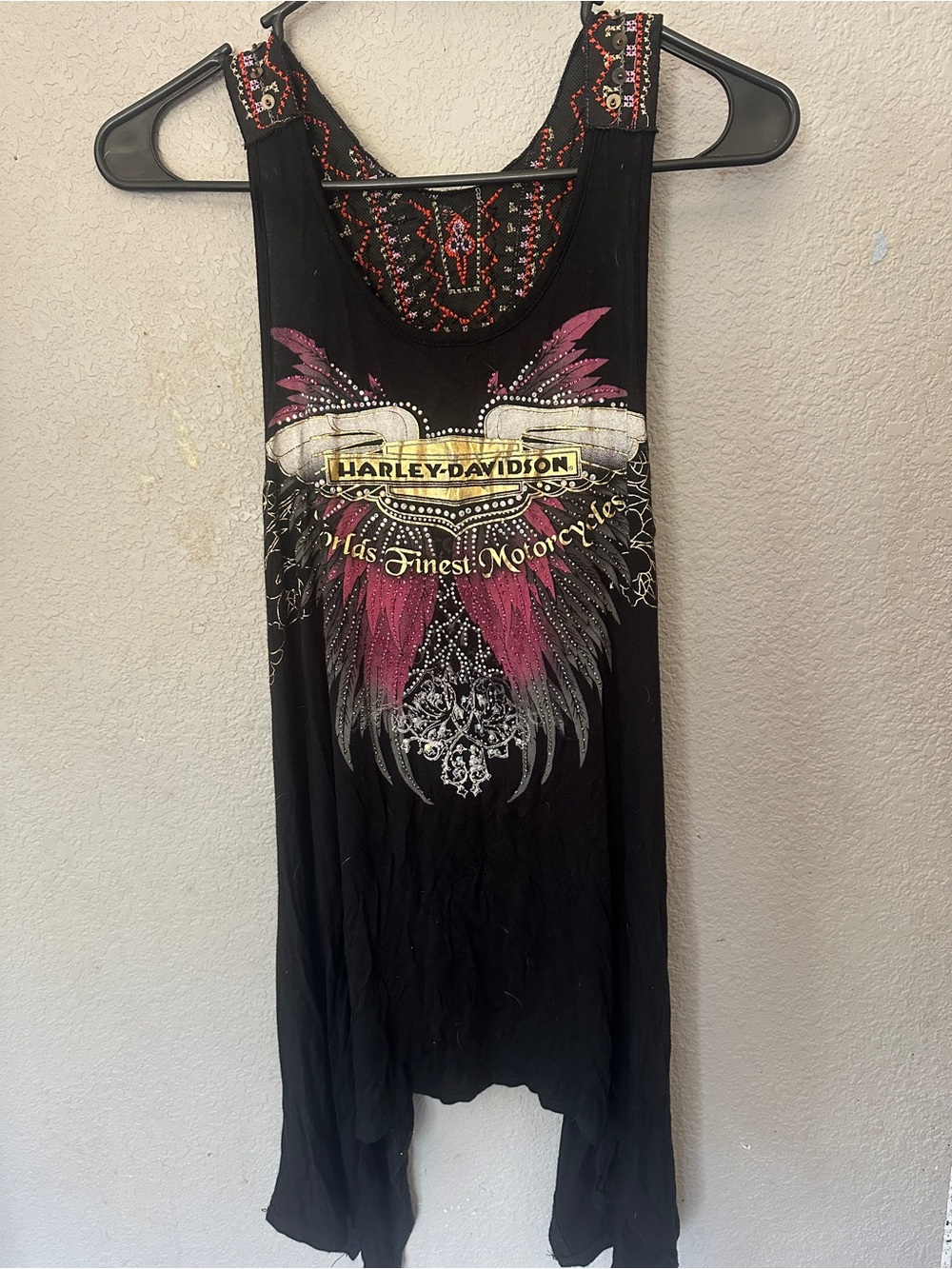 Harley-Davidson Black Top with Red, Pink and Gold Embroidery - Picture 2 of 7